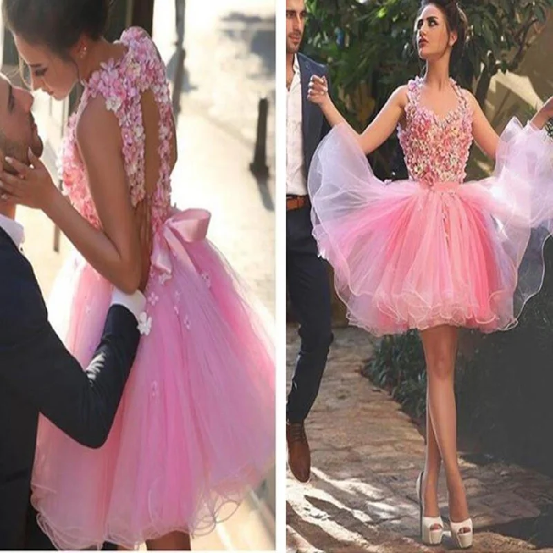 illusion sleeve prom dressesBlush pink appliques lovely casual freshman graduation homecoming prom dress,BD0054