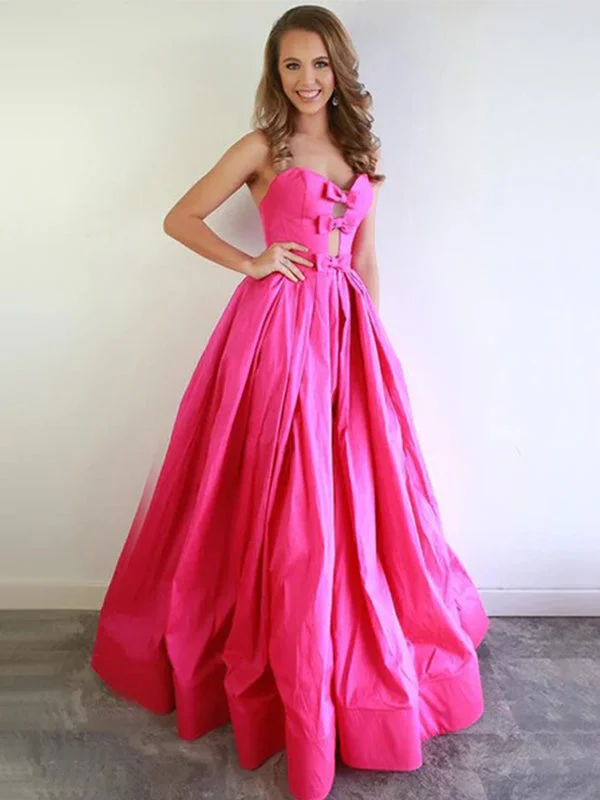 lace-up prom dressesHot Pink Strapless Sweetheart With Cute Bow Ties A-line Long Prom Dress, PD3256