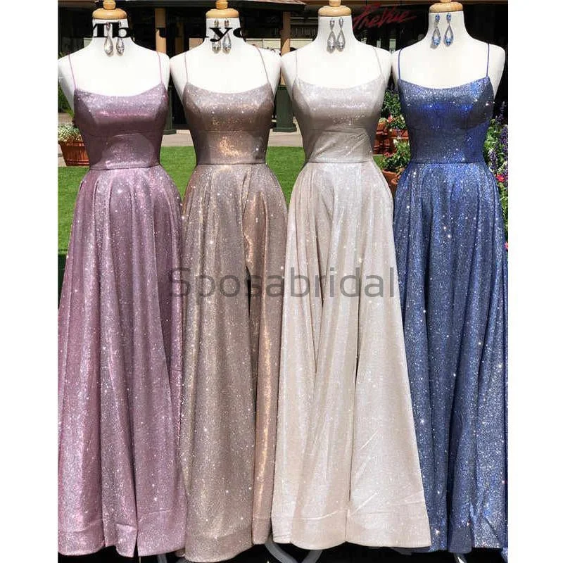 A-line prom dressesCharming A-line Sparkly Spaghetti Straps Long Vintage Shining Simple Prom Dresses PD1767