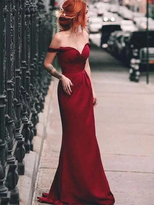 mermaid prom dressesCharming Mermaid Off the Shoulder Burgundy Long Prom Dresses, PD0956