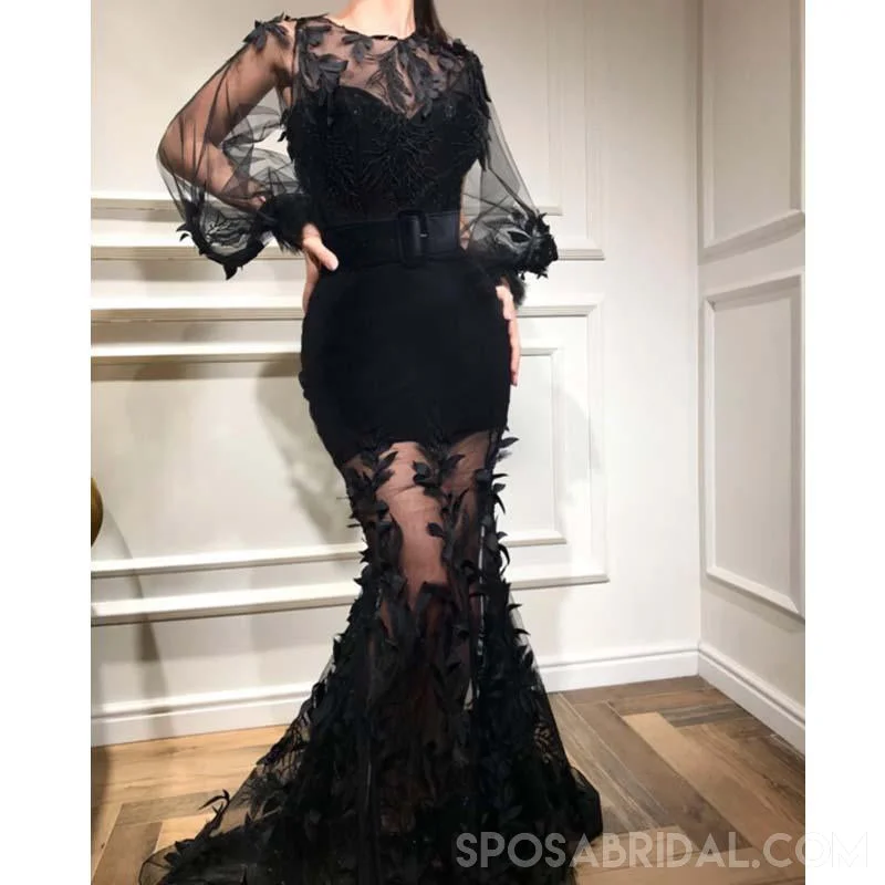 beaded prom dressesCharming  New Arrival Long Sleeves Mermaid Black Modest Fashion Formal Elegant Prom Dresses , PD1150