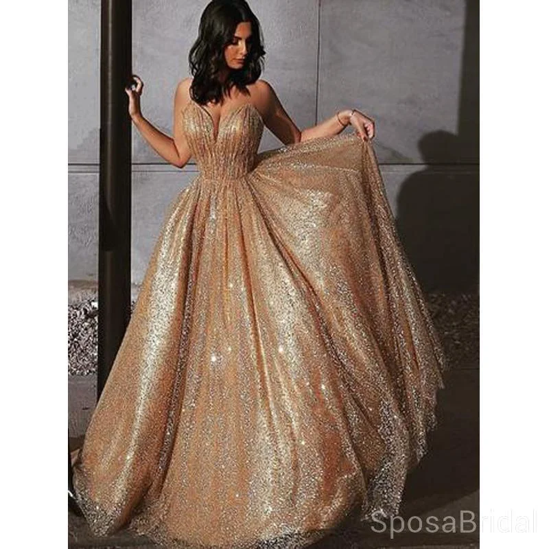 prom dress preservationCharming Spaghetti Straps Sequin Sparkly Modest Simple Popular Unique Long Prom Dresses, PD1272