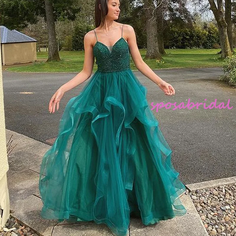 prom dresses for pear shapesCharming Sweetheart Spaghetti Strap Sequin Organza Prom Dresses, PD3051