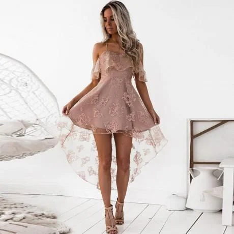 prom dress inspiration galleriesCheap Modest Freshman Spaghetti Straps High-Low Blush Lace Prom Homecoming Dresses,BD0258