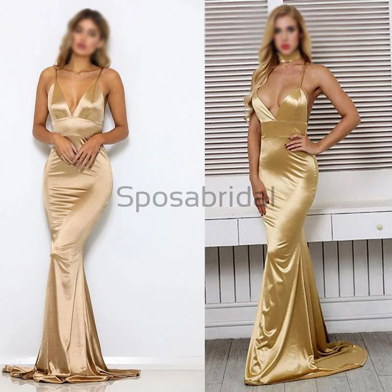 prom dresses with pocketsCheap Spaghetti Straps V-Neck Simple Mermaid Gold Formal Long Prom Dresses PD1800