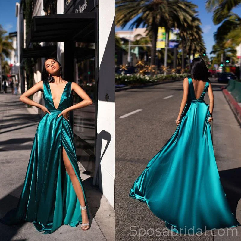 custom prom dressesCustom Made Simple Deep V Neck Soft Fashion Modest Prom Dresses online, PD1383