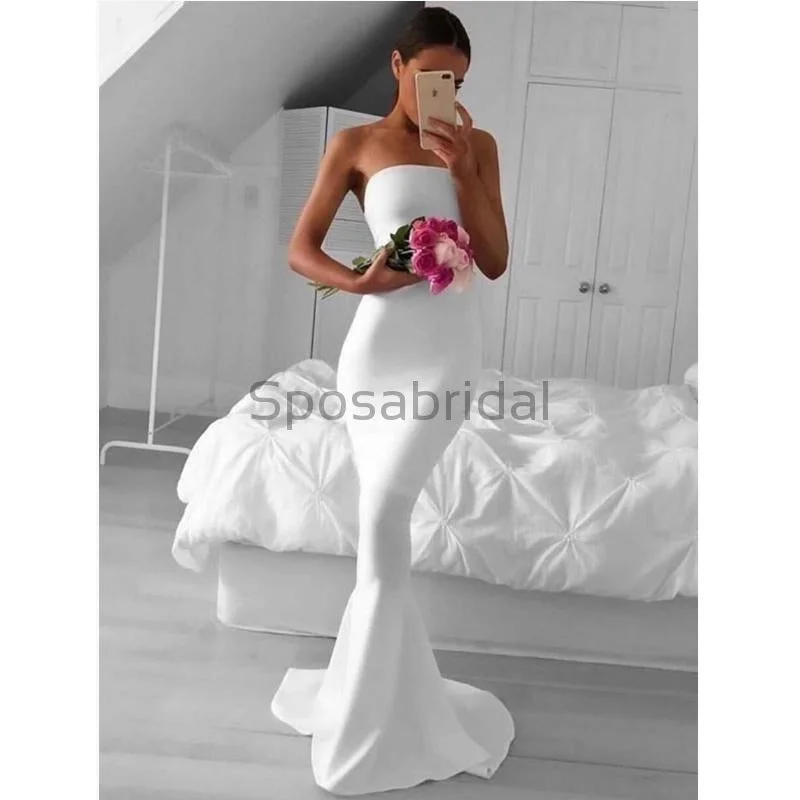 satin prom dressesCustom Mermaid Strapless Simple Fashion Sweep Train Prom Dresses PD1000 PD1450