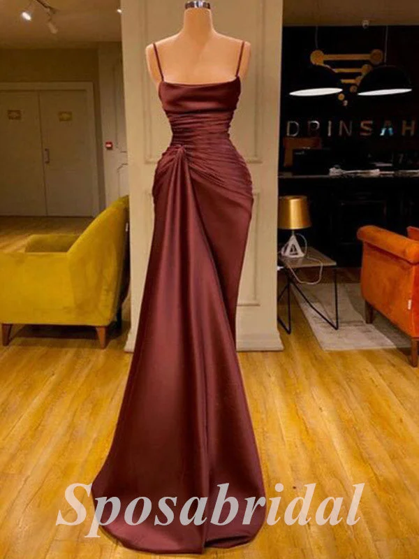 high-low prom dressesElegant Satin Spaghetti Straps Sleeveless Mermaid Long Prom Dresses, PD3611