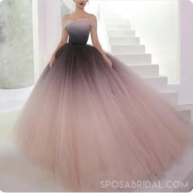 halter neck prom dressesGradient Off Shoulder Tulle Elegant Prom Gown, Pretty Fairy Unique Fashion Prom Dresses , PD1079