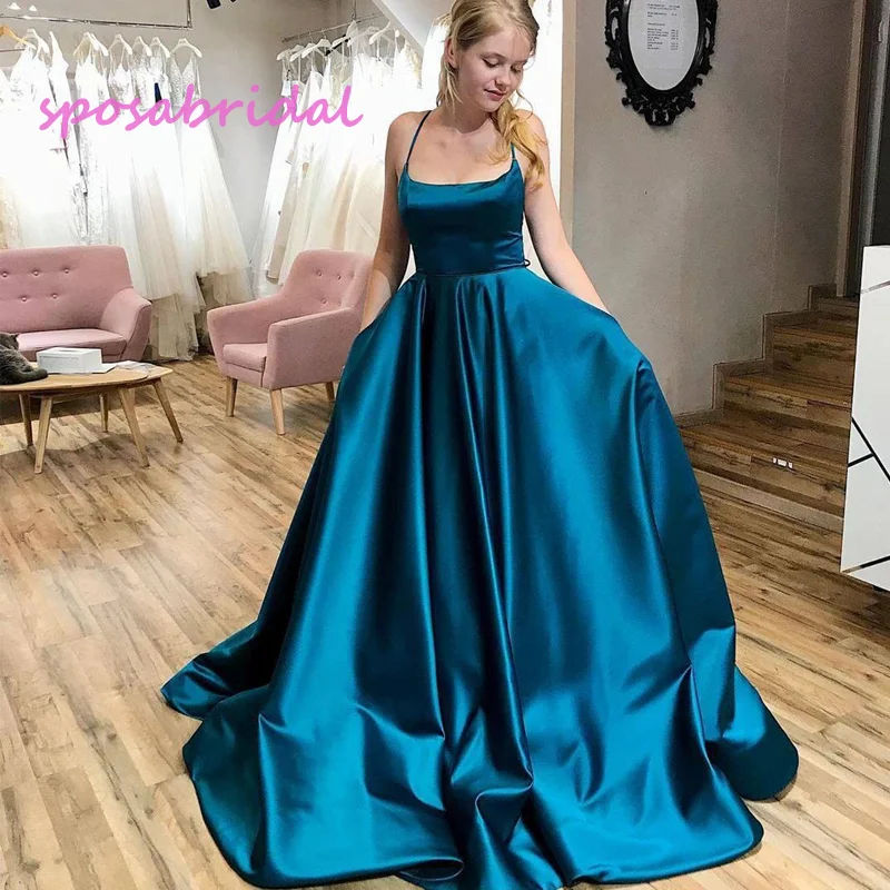 prom dresses for plus-size figuresElegant Halter Spaghetti Strap Simple Floor-length Prom Dress, PD3007