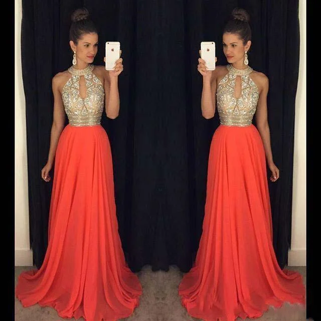 bespoke prom dressesLong chiffon Halter Sparkly Prom Dresses, Most Popular High Quality Prom Dress, Shinning Prom gown, PD0697