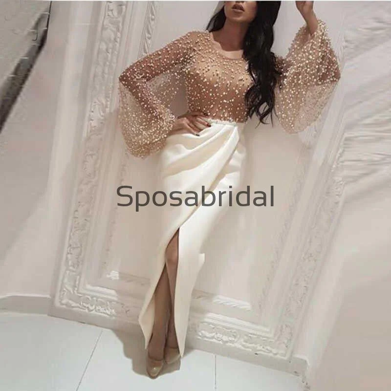 open-back prom dressesLong Sleeves Beaded Mermaid Formal Elegant Modestt Prom Dresses PD1883