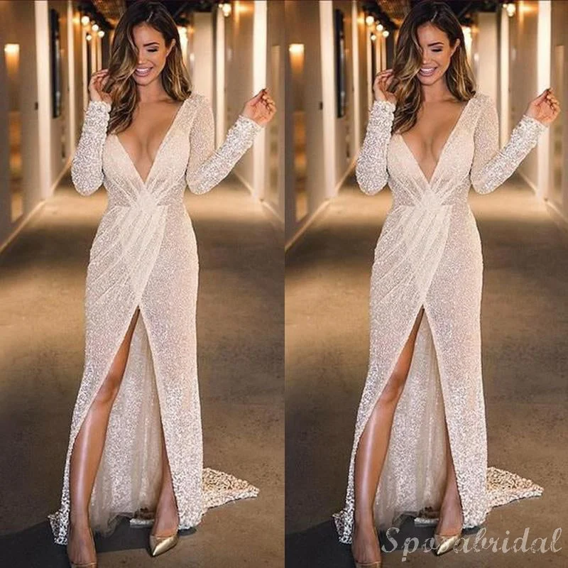 sleeveless prom dressesLong Sleeves Sequin Sparkly Fashion Shinning MOdest Elegant Popular Prom Dresses, PD1393