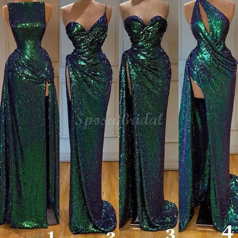 beaded prom dressesMismatched Green Sequin Sparkly Shinning Cheap Modest Long Prom Dresses PD1429