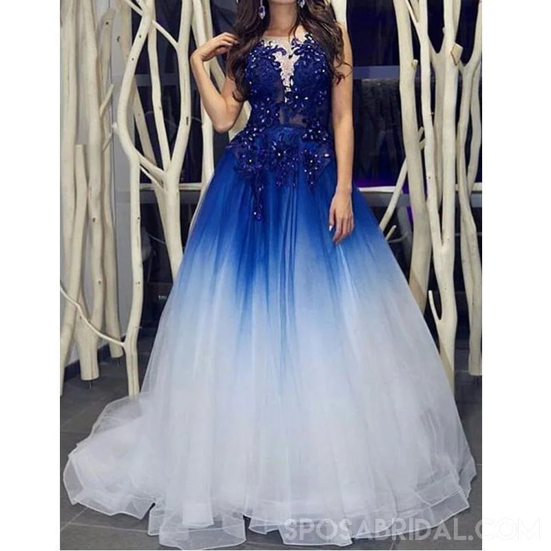 animal print prom dressesModest Custom Made Elegant Royal Blue White Long Prom Dresses with Appliques for Women, PD1115