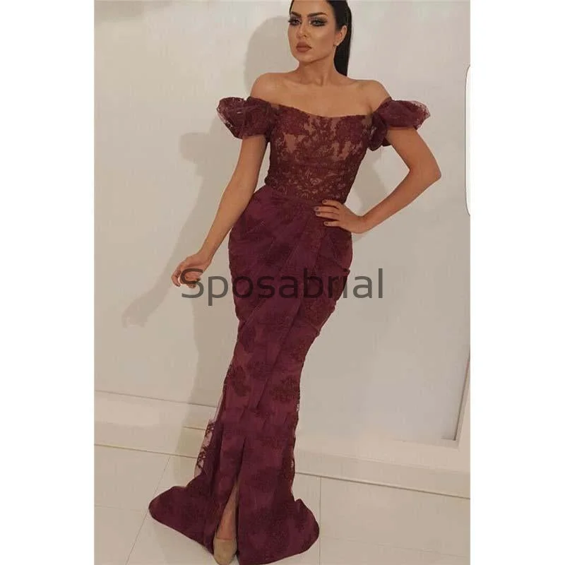 mermaid prom dressesNewest Mermaid Burgundy Lace Sexy Off the Shoulder Prom Dresses PD2079