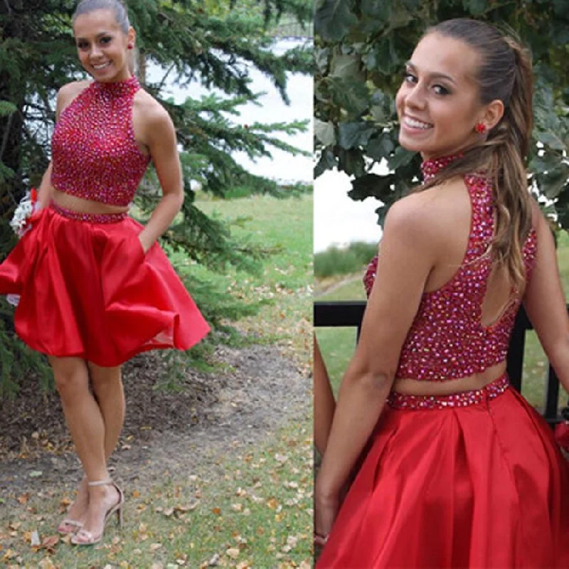 prom dresses for tall girlsPopular blush red two pieces beaded unique tight homecoming prom gown dress,BD0083