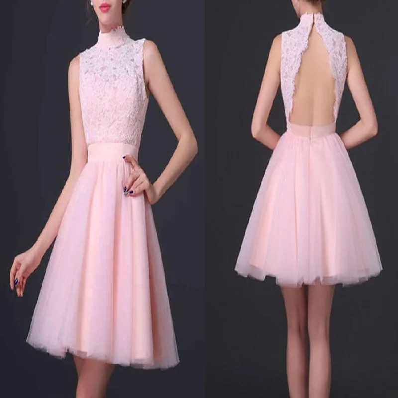 pastel prom dressesPopular pink high neck open back elegant cute for teens homecoming prom gowns dress,BD0070