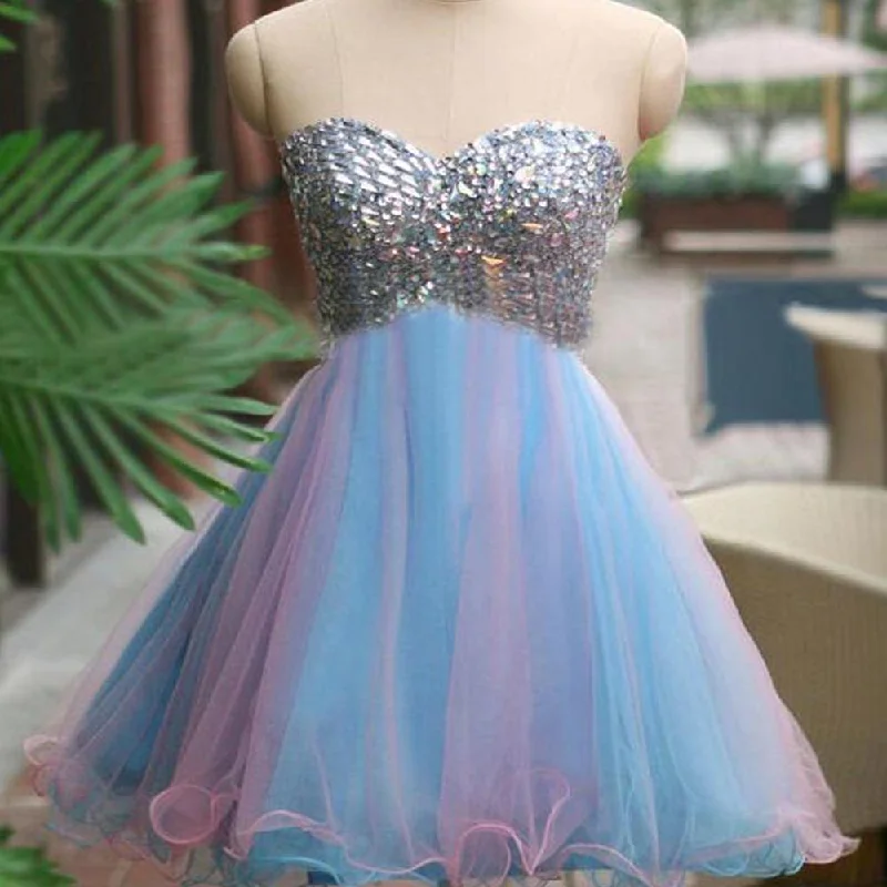 high-slit prom dressesRhinestones sparkly strapless unique sweetheart tight freshman homecoming prom dress,BD0005