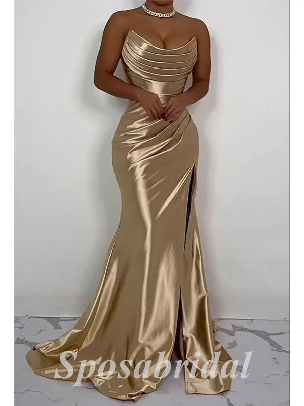 prom dress fitting adviceSexy Elastic Satin Sweetheart Sleeveless Side slit Mermaid Long Prom Dresses, PD3600