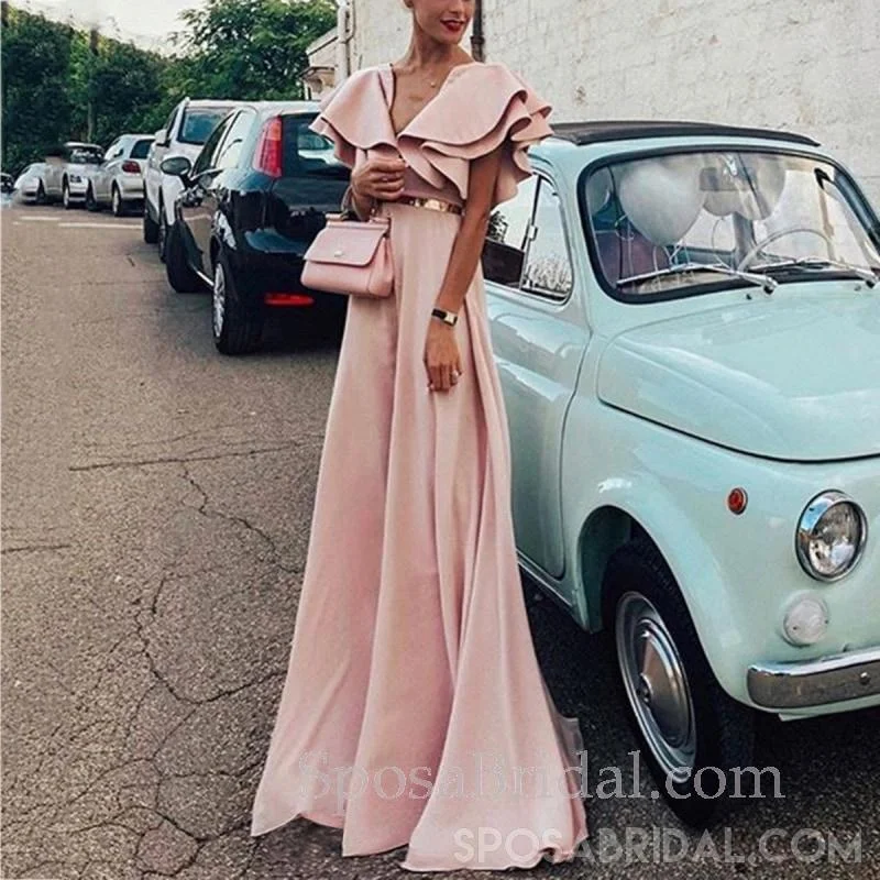 high-low prom dressesCharming Sexy Pink Blue Yellow Short Sleeves V Neck A-line  Pretty Hot Sale Custom Made Prom Dresses, PD1117