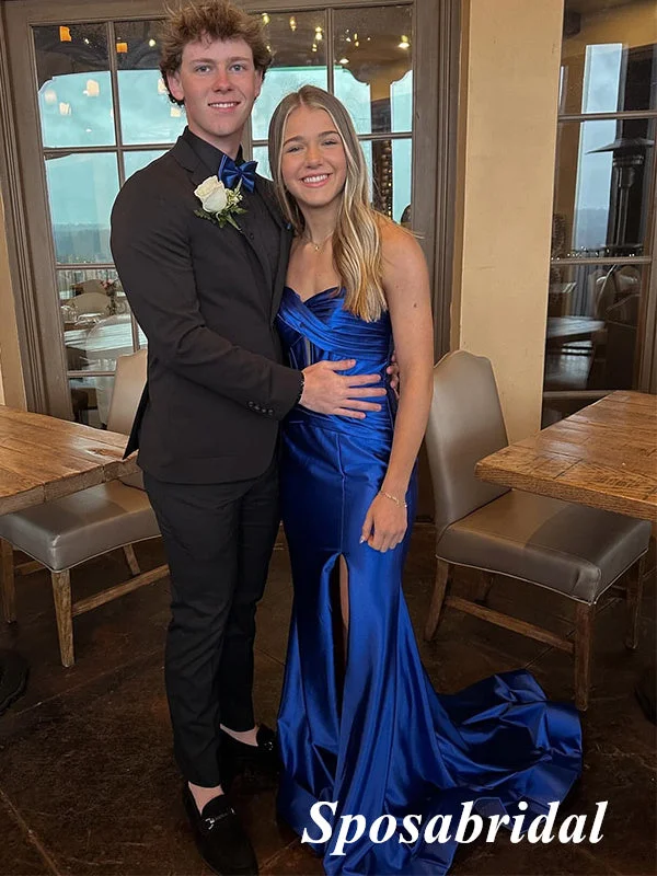 prom dresses for tall girlsSexy Soft Satin Royal-Blue Sweetheart V-Neck Sleeveless Side Slit Mermaid Long Prom Dresses, PD3932