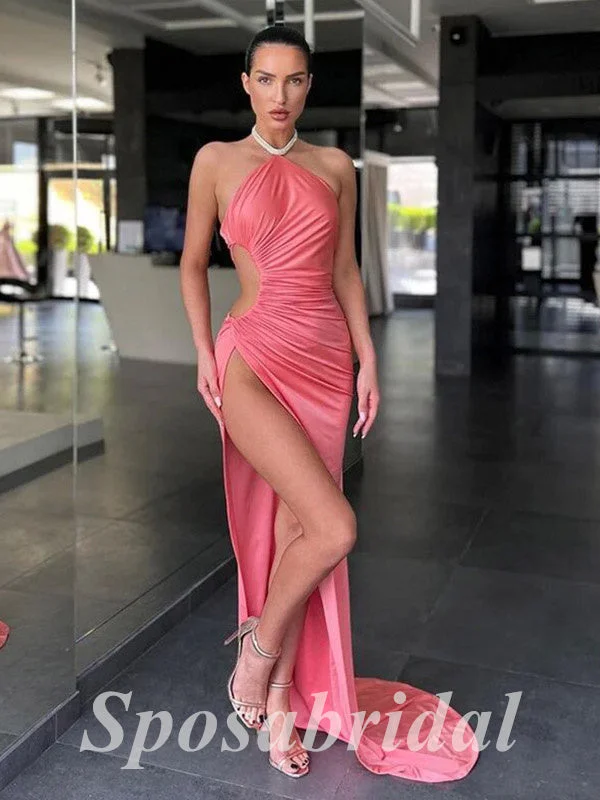 two-piece prom dressesSexy Satin Grecian Sleeveless Side Slit Mermaid Long Prom Dresses, PD3625