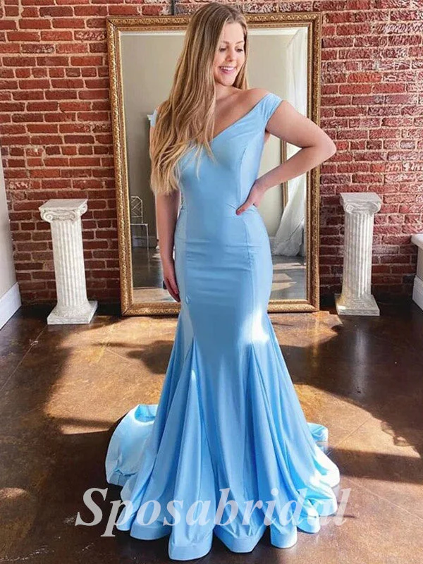 prom dresses for springSexy Satin Spaghetti Srtraps V-Neck Sleeveless Mermaid Long Prom Dresses, PD3596