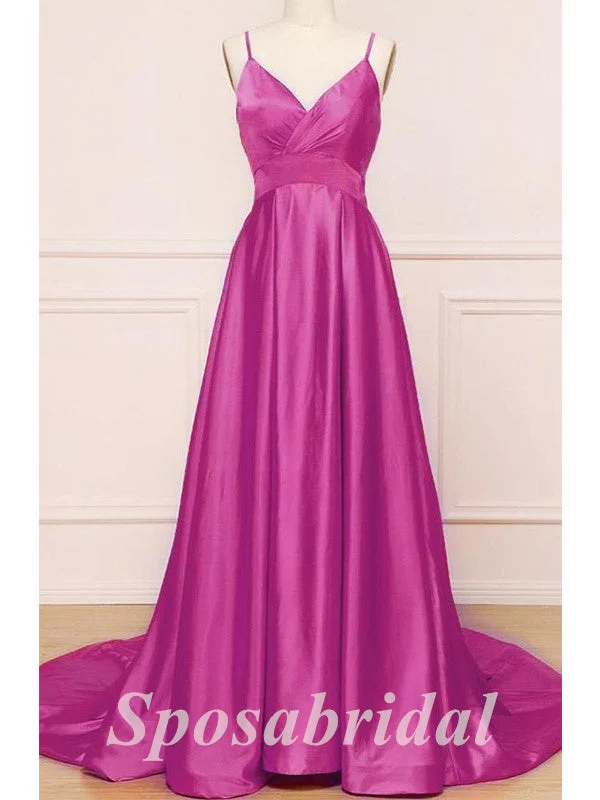 floral prom dressesSexy Soft Satin Spaghetti Straps V-Neck Sleeveless Backless A-Line Long Prom Dresses, PD3581