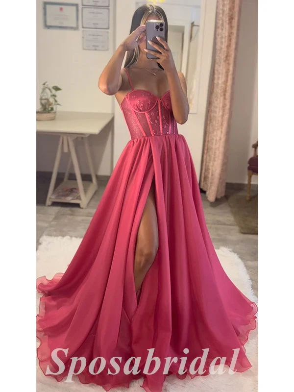 prom dresses with pocketsSexy Spaghetti Straps V-Neck Sleeveless Side Slit A-Line Long Prom Dresses,PD3630