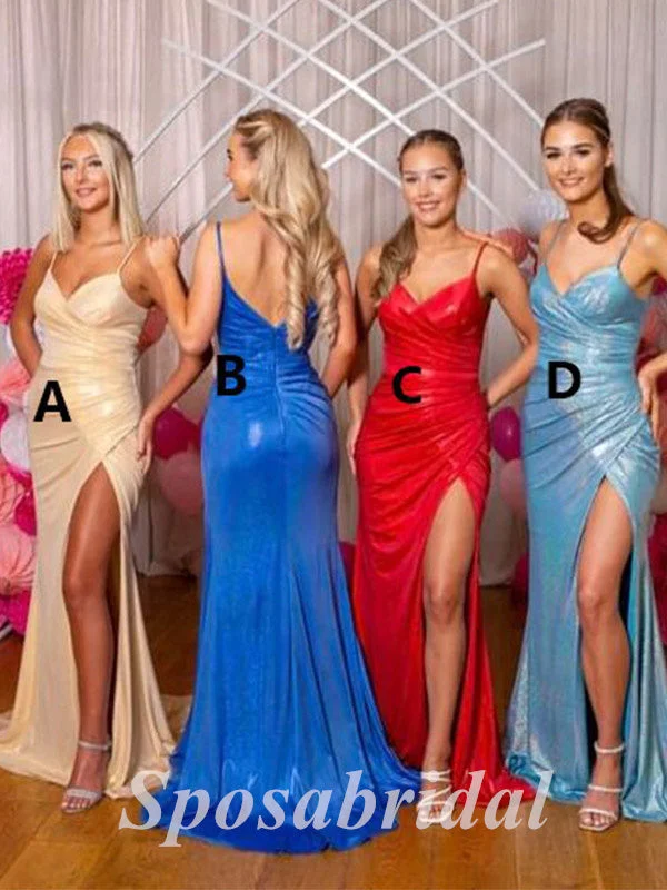 prom dress color trendsSexy Spaghetti Straps V-Neck Sleeveless Side slit Mermaid Long Prom Dresses, PD3602