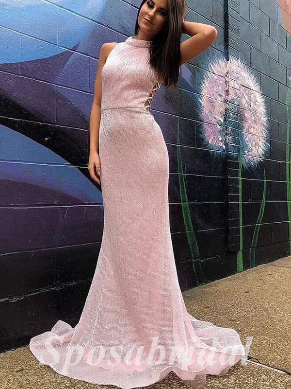 geometric print prom dressesSexy Special Fabric High Neck Sleeveless Mermaid Long Prom Dresses, PD3623