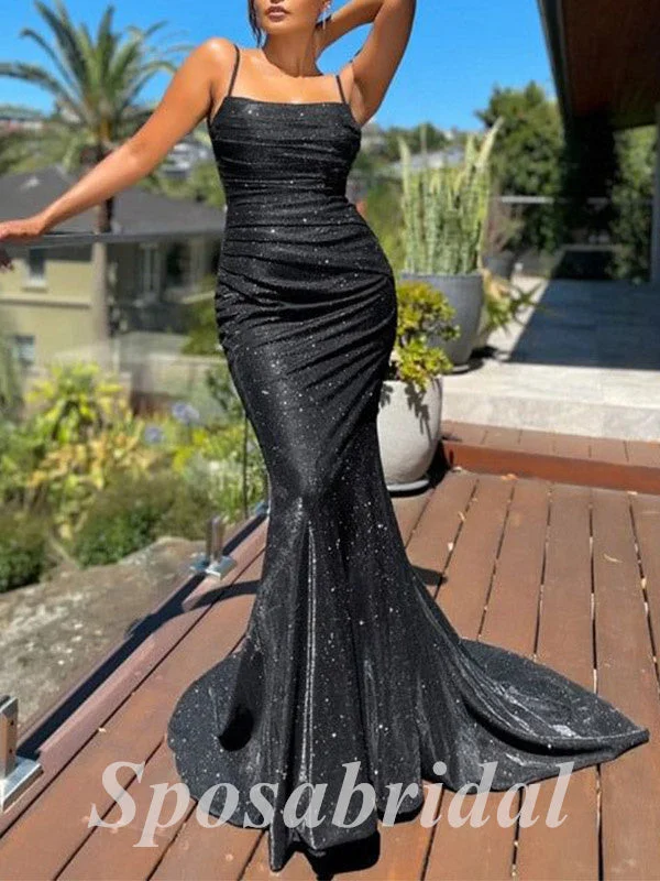 glamorous prom dressesSexy Special Fabric Spaghetti Straps Sleeveless Backless Mermaid Long Prom Dresses, PD3606