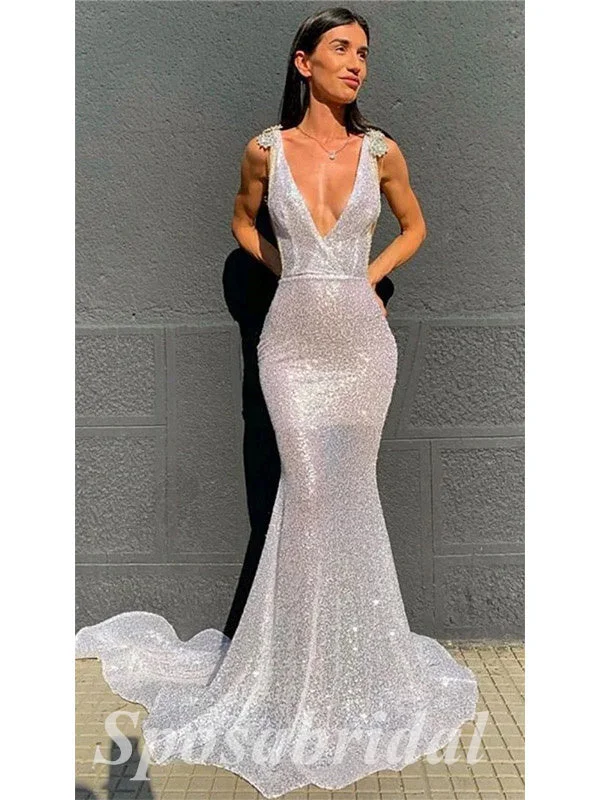 prom dresses for curve-hugging figuresSexy Special Fabric Spaghetti Straps V-Neck Sleeveless Mermaid Long Prom Dresses,PD3633