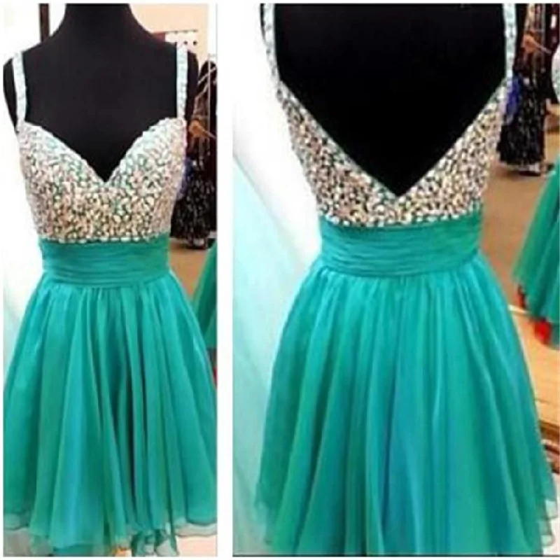 petite prom dressesShort green mismatched spaghetti strap sparkly sexy homecoming prom dress,BD0064