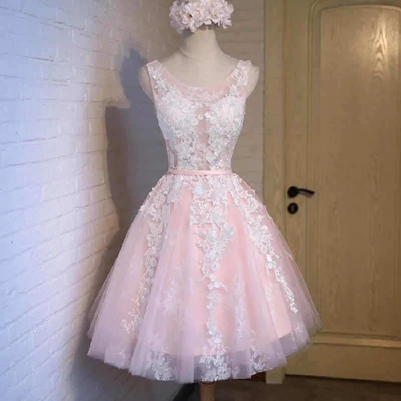 floral prom dressesShort pink lace tight cute charming freshman homecoming prom gowns dress,BD0071