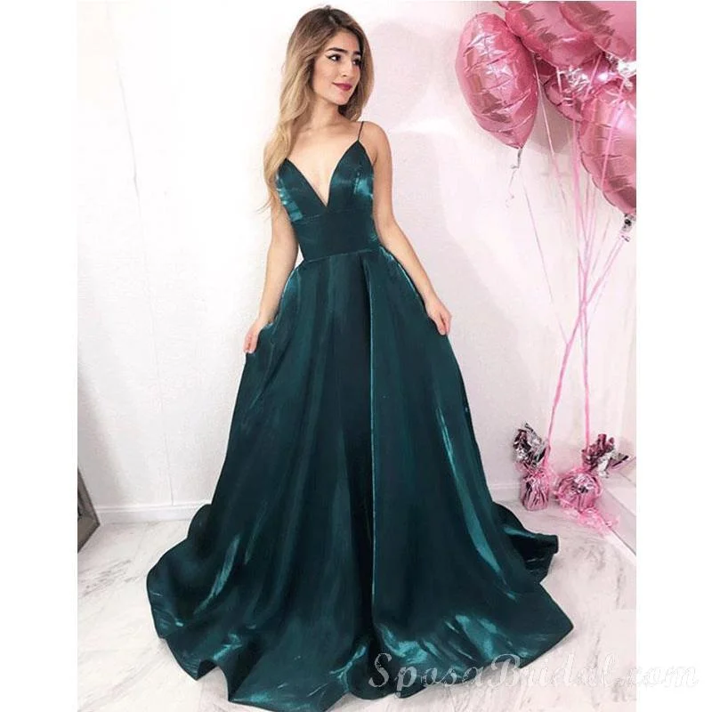 prom dresses with built-in petticoatsSpaghetti Straps Simple Custom Made Long Prom Dresses, Most Popular Prom Dress , PD1341