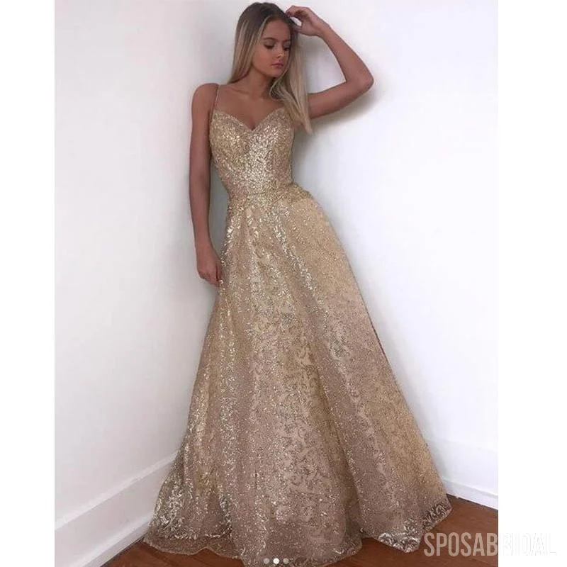 prom dresses for pear shapesSpaghetti Straps Sparkly Modest Simple Vintage Long High Quality Prom Dresses, PD1320