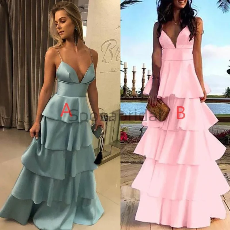 prom dresses with lace appliquésSpaghetti Straps Unique Design Simple Formal Long Modest Prom Dresses PD1659