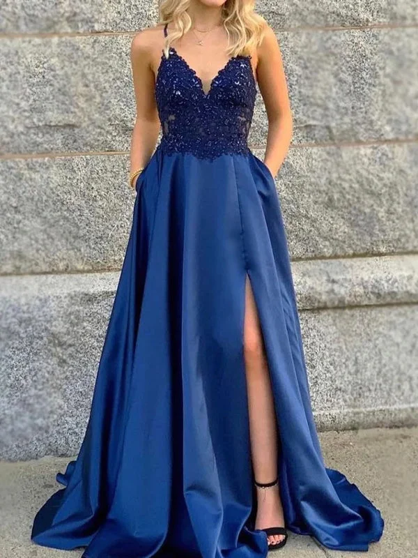 high-slit prom dressesSparkling Sweetheart Halter Lace Back Up Side Slit Sequins Long Prom Dress, PD3041