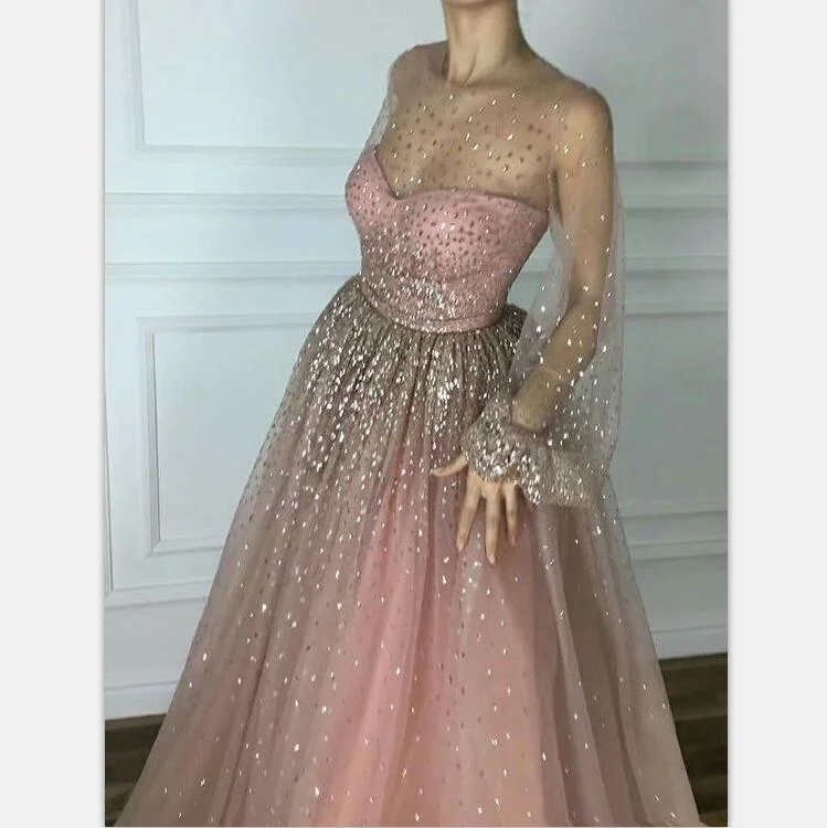 flutter sleeve prom dressesSparkly Beaded Newest Scoop A line Floor-length Long Chic Prom Dresses,PD1010