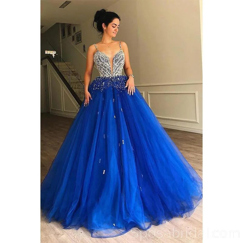 dark prom dressesSparkly Blue Tulle A-line Prom Dresses, Ball Gown , Modest Fashion New Princess Prom Dress, PD1376