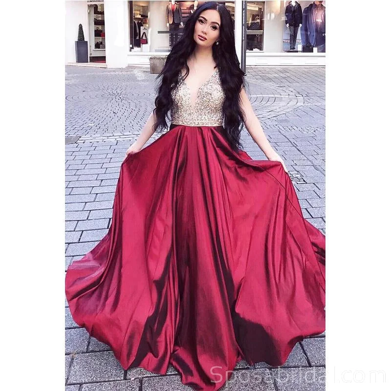 petite prom dressesSparkly Modest Gorgeous Sleeveless A-Line Beaded Burgundy Long Prom Dresses, PD1385