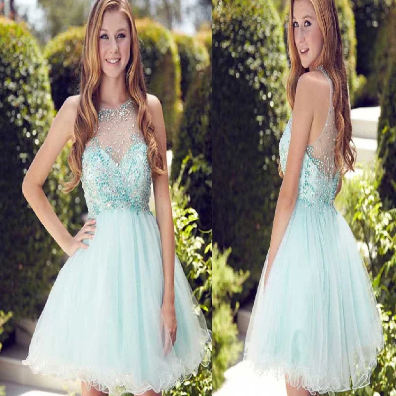 affordable prom dressesSparkly see through tulle cute Bohemian cute freshman graduation homecoming prom dress,BD0022