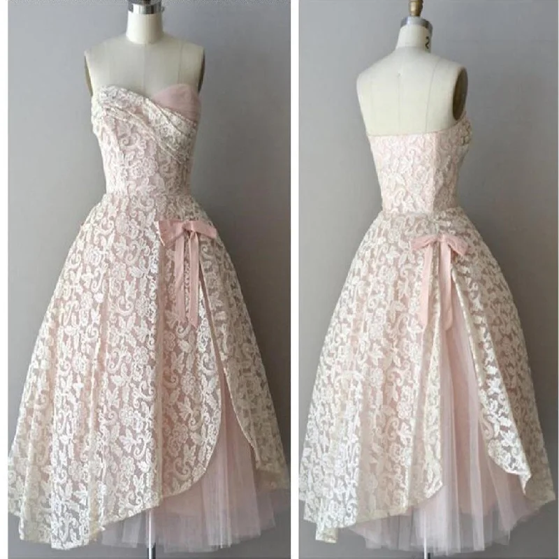 mini prom dressesStrapless pink lace unique style vintage cheap homecoming prom gowns dress,BD0075