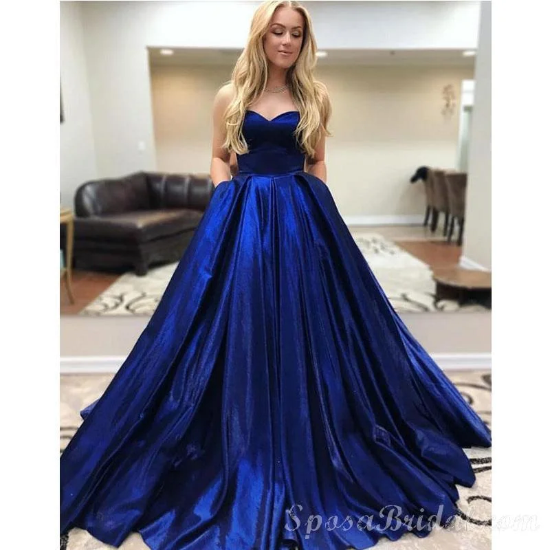 prom dresses for curve-hugging figuresSweetheart Blue Elegant  Simple Formal Modest Long Prom Dresses, Ball Gown,PD1330