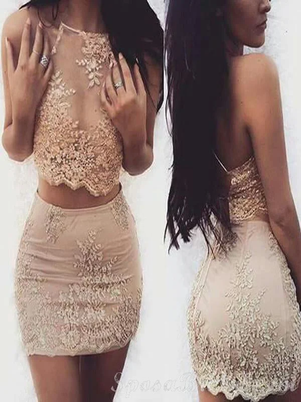 off-shoulder prom dressesTwo Piece Lace Appliques Unique Design Homecoming Dresses, Modern Short Prom Dress,BD0420