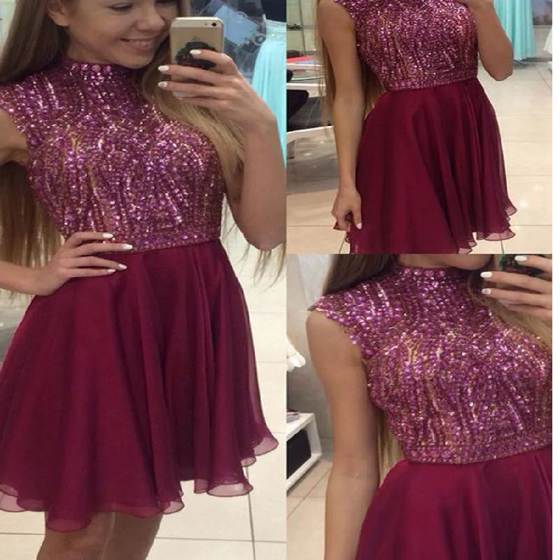 prom dresses for summerRed high neck sparkly freshman charming lovely cocktail homecoming prom gown dress,BD0014